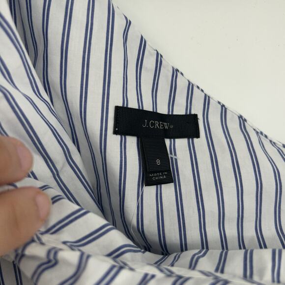 NEW J Crew Blue Stripe One Shoulder Ruffle Shirt Blouse Size 8 - Picture 2 of 6